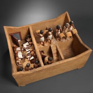 Model Granary from the Tomb of Meketre, ca. 1981–1975 B.C.Egyptian, Middle KingdomWood, plaster, paint, linen, grain; L. 74.9 (29 1/2 in); W. 56 cm (22 1/16 in); H. 36.5 (14 3/8 in); average height of figures: 20 cm (7 7/8 in.)The Metropolitan Museum of Art, New York, Rogers Fund and Edward S. Harkness Gift, 1920 (20.3.11)http://www.metmuseum.org/Collections/search-the-collections/545281