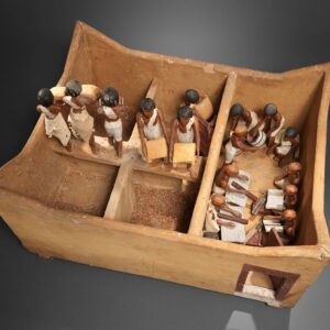 Model Granary from the Tomb of Meketre, ca. 1981–1975 B.C.Egyptian, Middle KingdomWood, plaster, paint, linen, grain; L. 74.9 (29 1/2 in); W. 56 cm (22 1/16 in); H. 36.5 (14 3/8 in); average height of figures: 20 cm (7 7/8 in.)The Metropolitan Museum of Art, New York, Rogers Fund and Edward S. Harkness Gift, 1920 (20.3.11)http://www.metmuseum.org/Collections/search-the-collections/545281